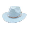 Light blue wide brim felt jazz hat featuring a sparkling rhinestone decorative band - Small Wide Rhinestone / Sky Blue
