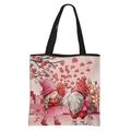 Pink Valentine polyester tote bag with cute gnome and floral prints for gift shopping - Style 9 Pink Tone Valentine Gnomes Illustration