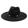 Klassieke zwarte breedgerande wollen fedora met vintage zilveren concho versiering - M (56-59cm) / Zwart (Suède Textuur)