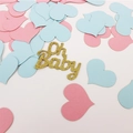 Pink and blue heart confetti with gold glitter Oh Baby cutout for baby shower parties - Gold Oh Baby + Pink Blue Heart