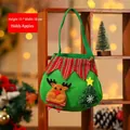 Grüne Weihnachtsfilztasche mit Rentier und Baum 15x18cm für Urlaubssüßigkeiten und Äpfel - Gebürsteter Stoff Bunte Handtasche [Rentier]