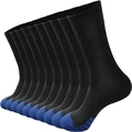 Ten pack of men's crew sports socks in black with navy blue heel and toe contrast - Free Size 39-47 / Black Blue