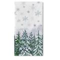Christmas kitchen towel featuring watercolor snow scene with pine trees and blue snowflakes - XWJ02-21 (Snowy Forest)