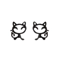 Close-up of minimalist black cat silhouette stud earrings in polished metal finish - Cat / Black