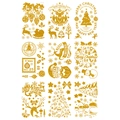 Details der glitzernden goldenen Weihnachtsaufkleber mit Weihnachtsmann und Rentier-Sets - Weihnachtsmann-Schlitten und Schneemann-Stil(HTJD2307)