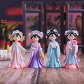 Set of four ancient Chinese style girl figurines in colorful Hanfu for desk decor - 1218-3 Mini Set of 4