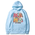 Sweat à capuche bleu clair Mama Est 2025 coquette avec imprimé floral et poche - Zircon Bleu Clair