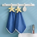 Hanging coral velvet hand towel in navy blue with a yellow star for kitchen and bathroom - Star Navy Blue