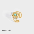Gouden boze oog ring met turquoise steen en kralenband, maat 1,5x1,1cm, gewicht 2,5g - Blauwe Boze Oog Stijl (YYR023095-B)