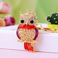 Sparkling owl keychain with red and purple enamel and gold finish metal accents - A430 Owl L Purple