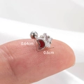 Detailed view of tiny star and moon cartilage stud earrings measuring 0.64cm in width - 4# Silver (Red)