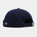 Navy blue cotton miki hat with white D embroidery and adjustable silver metal strap - Adjustable / Navy Blue