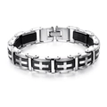 Classic men's stainless steel cross bracelet with black silicone strap in silver finish - Silver Black