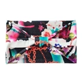 Bohemian wide elastic headband with floral chain print and bow design on white background - Polka Dot Floral Chain Bow (10766)
