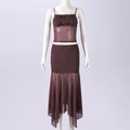 Detalle de conjunto de malla con lunares marrones que incluye top y falda de sirena - S / Burdeos