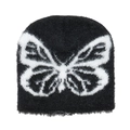 Berretto in maglia nera con grande motivo a farfalla jacquard bianco per l'inverno. - M(56-58cm) / Nero