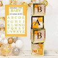 Scatole trasparenti per feste con bordo dorato e lettere A-Z per decoro compleanno - Scatole con BABY e set completo di alfabeti / Oro