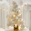Mini árbol de Navidad flocado blanco de 60cm con luces LED cálidas y base metálica dorada - Versión de lujo de 60 cm (accesorios + luces + maceta)
