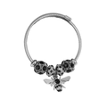 Silver twisted cable cuff bracelet featuring black zircon beads and a honey bee charm - Silver Bracelet-Black