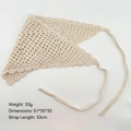 Cream crochet daisy triangle headscarf, 51x35cm cotton knit headband with floral lace - Off-white Hollow Solid