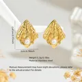 Golden brushed stainless steel triangle earrings with round white shell inlay - Brushed Triangle Artificial Pearl (FYD6139-white)