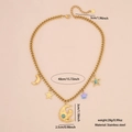 Collar de acero dorado con colgantes de estrella luna, perlas y cristal azul - Estilo Búho Luna Creciente Turquesa (2#)