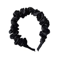 Elegant black satin pleated headband with a glossy finish and voluminous scrunchie style - Black