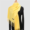 Solid bright yellow cashmere style scarf with elegant fringe and cashmere woven label - 200*70cm / Light Yellow