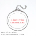 Silver stainless steel box chain bracelet, 1.5mm width with adjustable 17-22cm length - Short Box Chain Style / 1.5mm Wide (17+5cm) / Steel