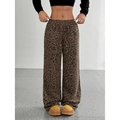 Women's leopard print wide leg pants with elastic drawstring waist for casual style - S / GK25 Dark Leopard