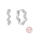 S925 sterling silver wavy hoop earrings with zircon stones on a white background - Wave Style / Silver