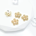 Capuchones de flores de trébol dorados con diamantes de imitación para joyería DIY - 10mm / Estilo Plano
