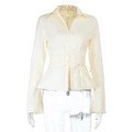 Detailed view of the crisscross waist tie design on this slim-fit long-sleeve shirt - S / Light Yellow