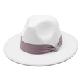 Classic white wool felt fedora hat with a light purple satin band and rhinestone buckle - White
