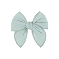 Handmade mint green fabric bow hair clip with textured cotton gauze for children - Light Green