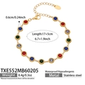 Detailsicht des goldenen Edelstahlarmbands mit bunten Zirkoniasteinen und Karabiner - Goldenes Armband mit Bunten Zirkonia (TXE552)