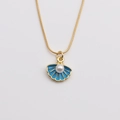 Vergoldete Halskette mit blauem Emaille-Muschelanhänger und weißer Perle für Damen - Blau