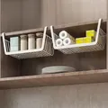 Set of 2 white metal under-cabinet hanging storage baskets for kitchen organization - Simple Extra Large Size 2PCS / White