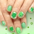 Short square St. Patrick's Day press-on nails with green shamrock and swirl patterns - Green Shamrock Short Square Style (CW848)