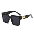 Chic square oversized sunglasses with black frame, grey lenses and gold M detail - Bright Black / Gray