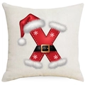 Christmas letter X pillow cover with red Santa hat and snowflake patterns on beige fabric - Letter X