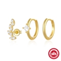 Three-piece S925 sterling silver gold plated earring set with marquise and square zircon stones - Gold #1