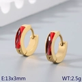 Titanium steel hoop earring with gold finish and red rectangular zircon, 13x3mm size - Gold Base with Red Stone (KE118298-TGD)