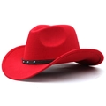 Detail of red wool felt cowboy hat with turquoise beads and black braided band - Red