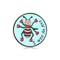 Emaille speld cartoon mier met tekst 'I was An Ant' op ronde blauwe achtergrond - Dansende Mier