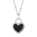 Collana minimalista con ciondolo a cuore in argento e smalto nero su catena sottile - Lucchetto a Cuore Argento Nero (KN235272-Z)
