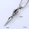 Detailed view of silver vajra cross pendant showing 50mm length and 10mm width dimensions - Vajra Shape (Style 15)
