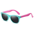 Polarized kids sunglasses featuring a mint green frame and bright pink temples - Green Frame Pink Legs Black Grey Lens