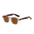 Retro round sunglasses with champagne front frame and tortoiseshell patterned temples - Transparent Tea Frame Tortoise Leg Tea Lens C4