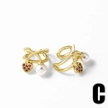 Gold-plated fruit cherry ear cuffs with red heart gemstone and white pearl charms - Style C-Heart Stone + Pearl
